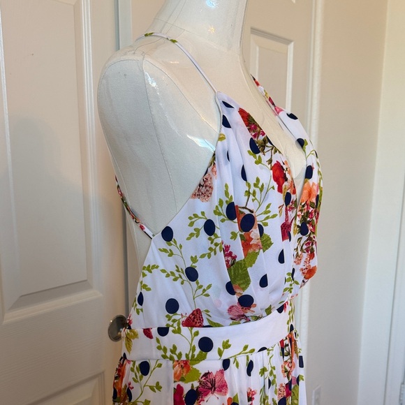 Rubber Ducky Floral Polka Dot Halter Style Maxi Dress Size L - Picture 3 of 10
